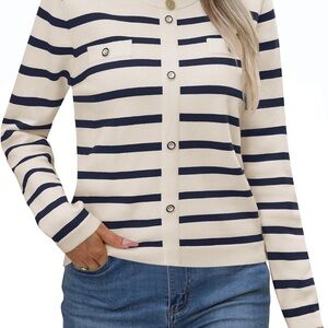 Brand New Striped Long Sleeve Knit Top – Crew Neck, Slim Fit, Ribbed Texture